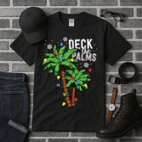Deck The Palms Tropical Hawaii Christmas Palm Tree Lights Tall T-Shirt