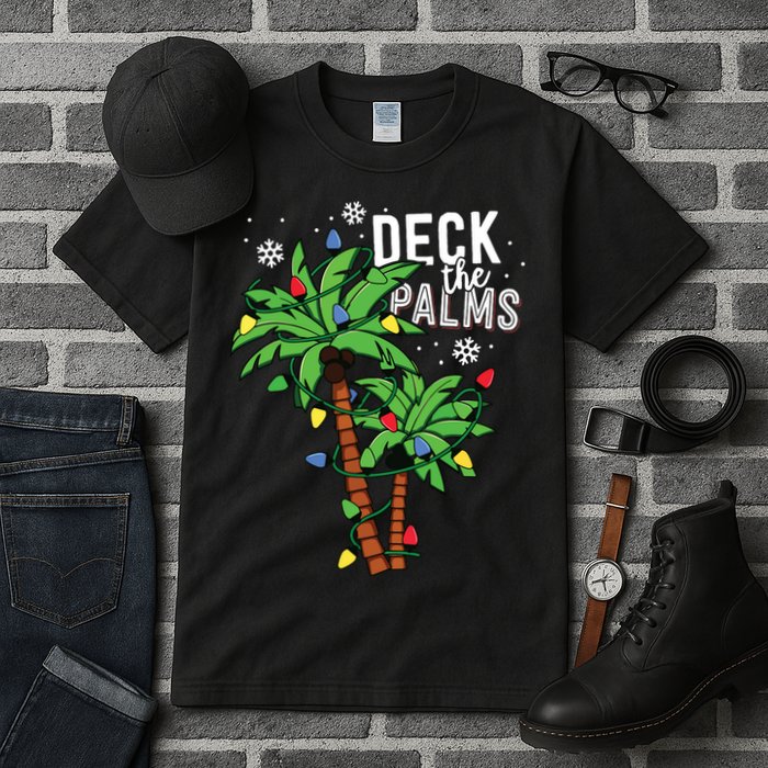 Deck The Palms Tropical Hawaii Christmas Palm Tree Lights Tall T-Shirt