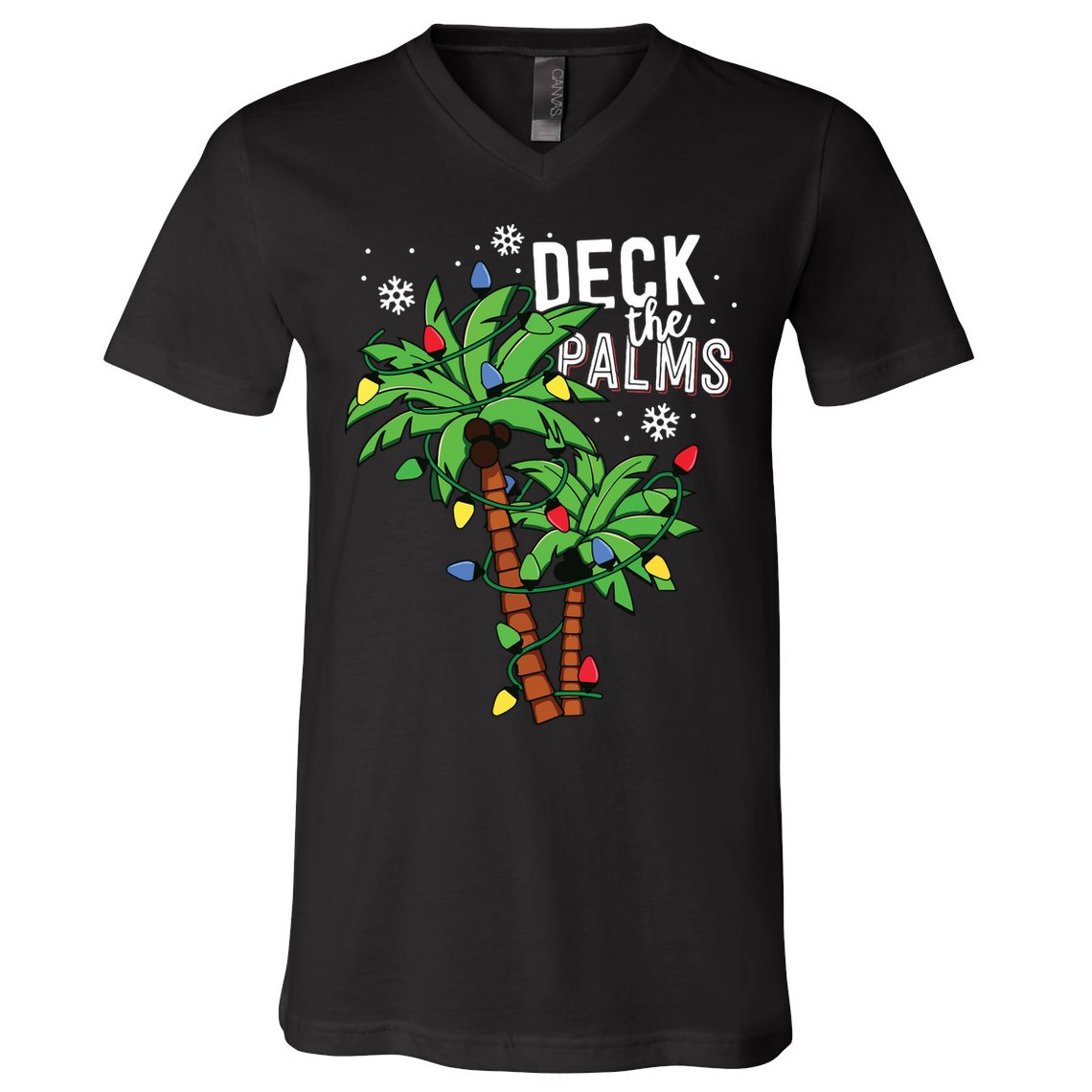 Deck The Palms Tropical Hawaii Christmas Palm Tree Lights V-Neck T-Shirt