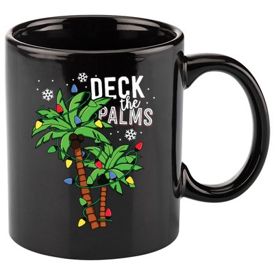 Deck The Palms Tropical Hawaii Christmas Palm Tree Lights 11oz C Handle Ceramic Mug
