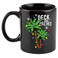 Deck The Palms Tropical Hawaii Christmas Palm Tree Lights 11oz C Handle Ceramic Mug