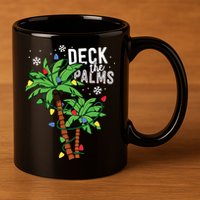 Deck The Palms Tropical Hawaii Christmas Palm Tree Lights 11oz C Handle Ceramic Mug