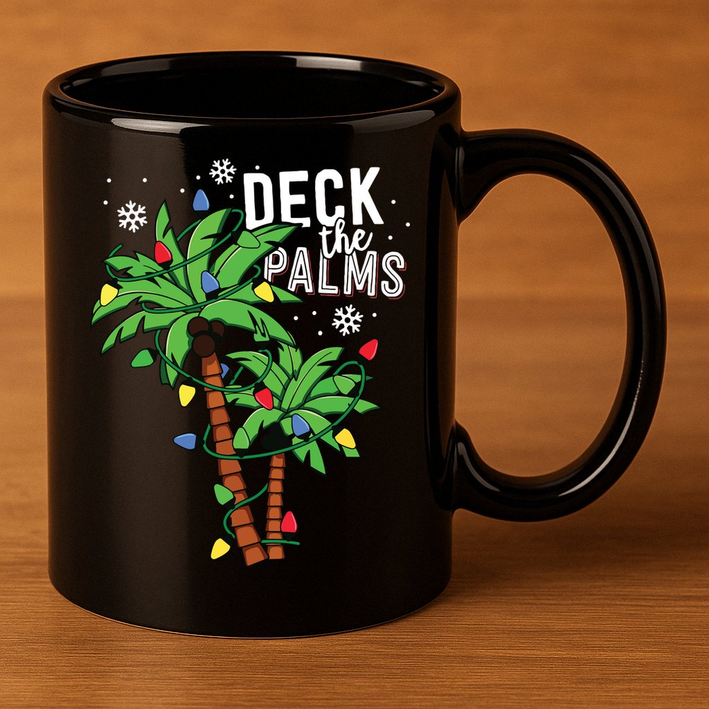 Deck The Palms Tropical Hawaii Christmas Palm Tree Lights 11oz C Handle Ceramic Mug