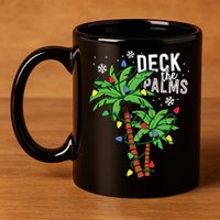 Deck The Palms Tropical Hawaii Christmas Palm Tree Lights 11oz C Handle Ceramic Mug