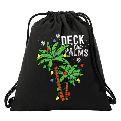 Deck The Palms Tropical Hawaii Christmas Palm Tree Lights Drawstring Bag