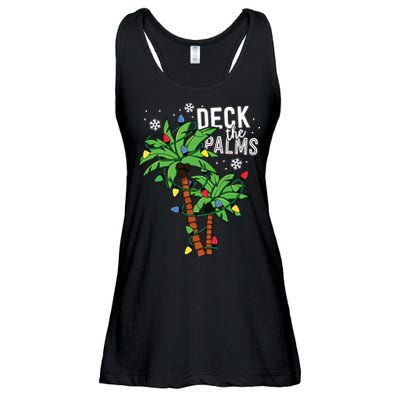 Deck The Palms Tropical Hawaii Christmas Palm Tree Lights Ladies Essential Flowy Tank