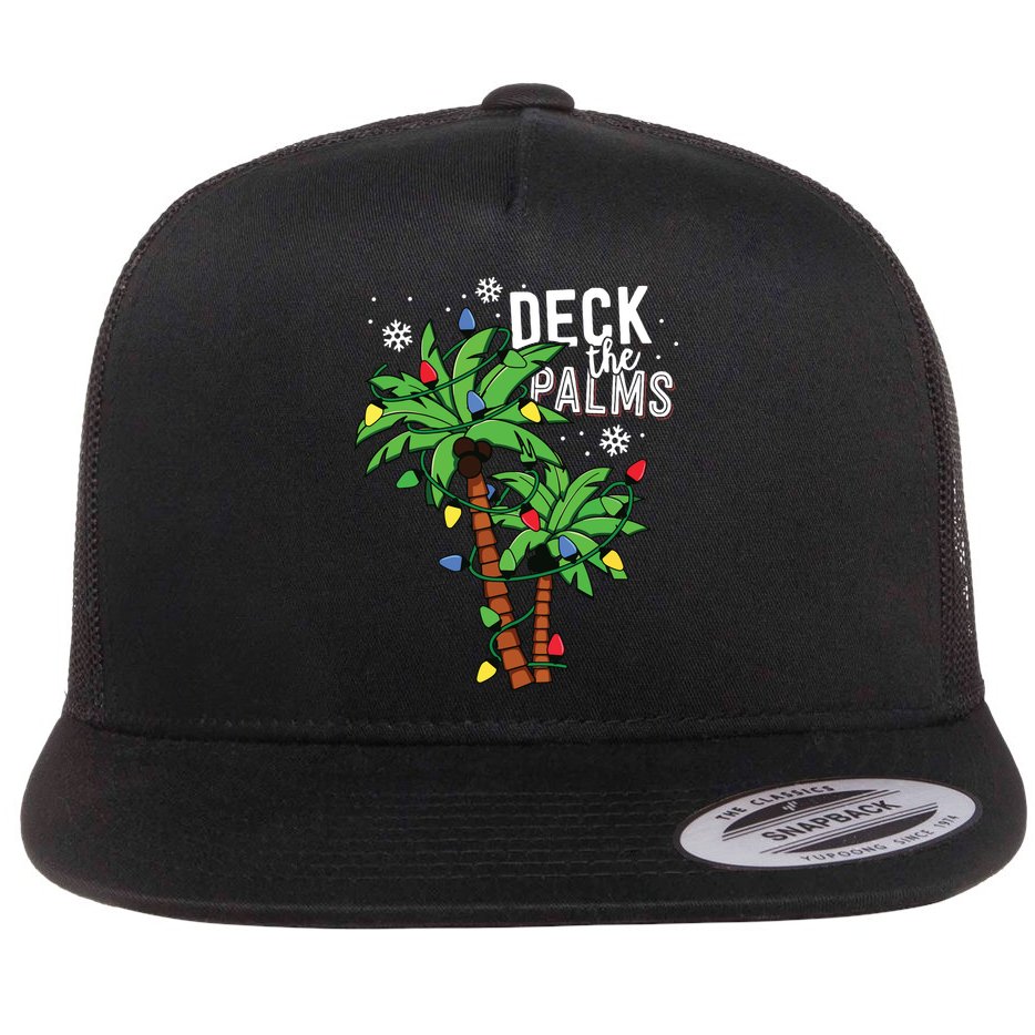 Deck The Palms Tropical Hawaii Christmas Palm Tree Lights Flat Bill Trucker Hat