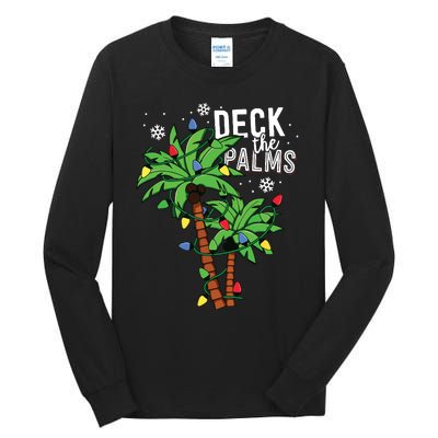 Deck The Palms Tropical Hawaii Christmas Palm Tree Lights Tall Long Sleeve T-Shirt