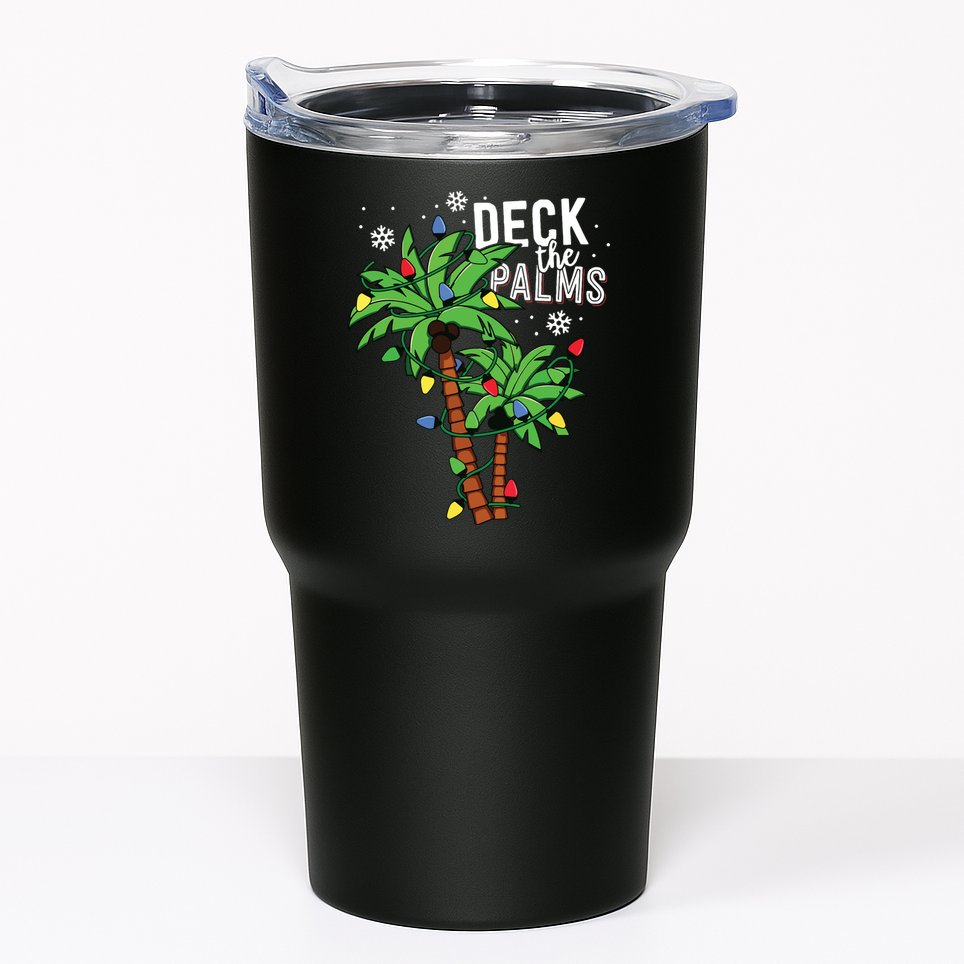 Deck The Palms Tropical Hawaii Christmas Palm Tree Lights Tumbler
