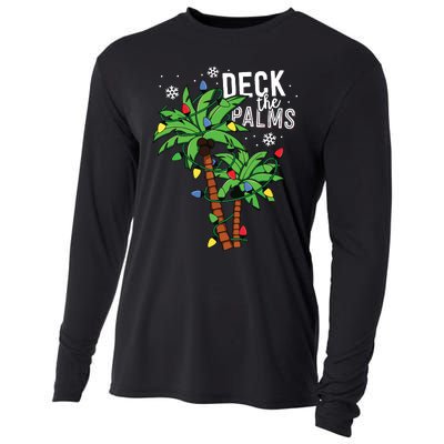 Deck The Palms Tropical Hawaii Christmas Palm Tree Lights Cooling Performance Long Sleeve Crew