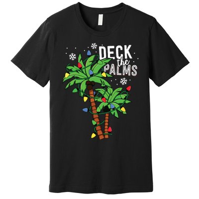 Deck The Palms Tropical Hawaii Christmas Palm Tree Lights Premium T-Shirt