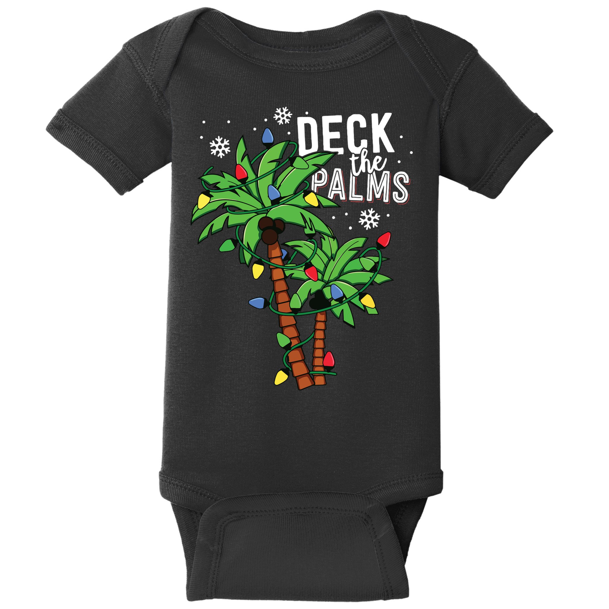 Deck The Palms Tropical Hawaii Christmas Palm Tree Lights Baby Bodysuit