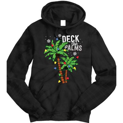 Deck The Palms Tropical Hawaii Christmas Palm Tree Lights Tie Dye Hoodie