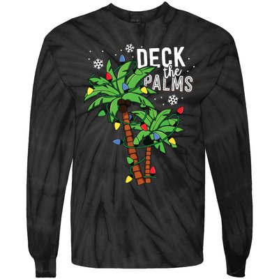 Deck The Palms Tropical Hawaii Christmas Palm Tree Lights Tie-Dye Long Sleeve Shirt