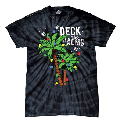 Deck The Palms Tropical Hawaii Christmas Palm Tree Lights Tie-Dye T-Shirt