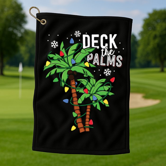 Deck The Palms Tropical Hawaii Christmas Palm Tree Lights Golf Towel