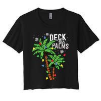 Deck The Palms Tropical Hawaii Christmas Palm Tree Lights Women's Crop Top Tee