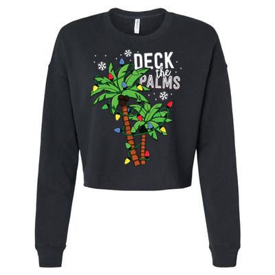 Deck The Palms Tropical Hawaii Christmas Palm Tree Lights Cropped Pullover Crew