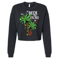 Deck The Palms Tropical Hawaii Christmas Palm Tree Lights Cropped Pullover Crew
