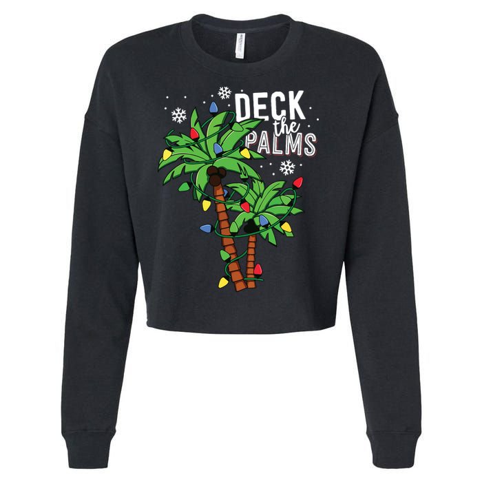 Deck The Palms Tropical Hawaii Christmas Palm Tree Lights Cropped Pullover Crew