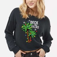 Deck The Palms Tropical Hawaii Christmas Palm Tree Lights Cropped Pullover Crew