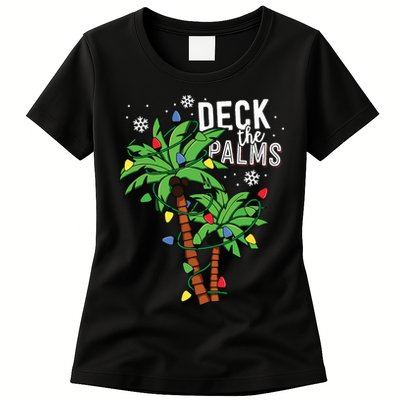 Deck The Palms Tropical Hawaii Christmas Palm Tree Lights Womens T-Shirt