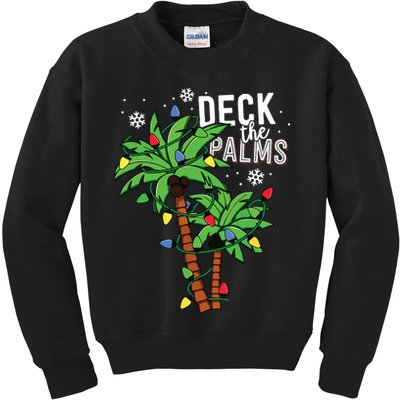 Deck The Palms Tropical Hawaii Christmas Palm Tree Lights Kids Sweatshirt