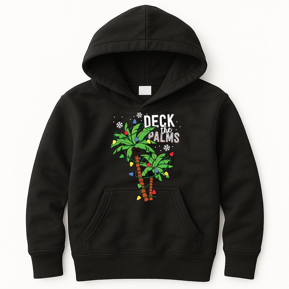 Deck The Palms Tropical Hawaii Christmas Palm Tree Lights Kids Hoodie