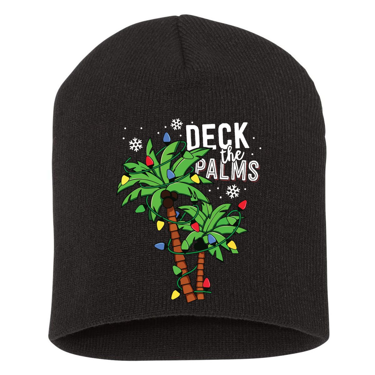 Deck The Palms Tropical Hawaii Christmas Palm Tree Lights Short Acrylic Beanie