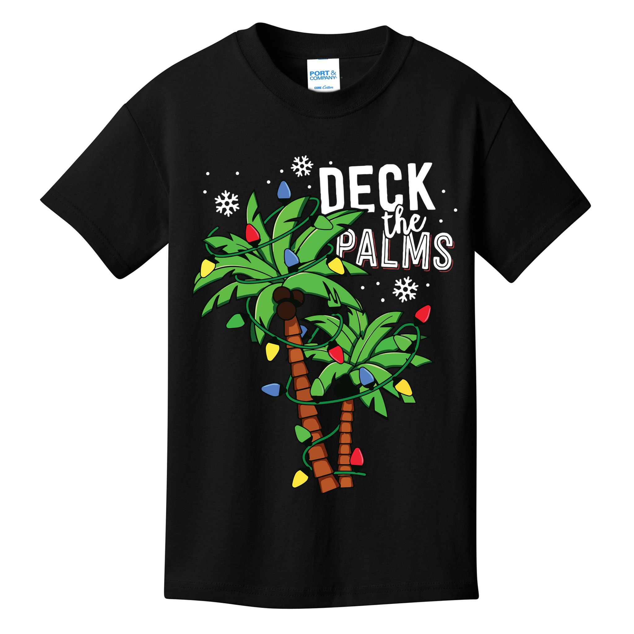 Deck The Palms Tropical Hawaii Christmas Palm Tree Lights Kids T-Shirt