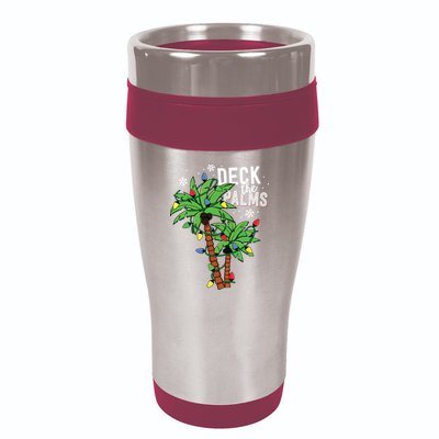 Deck The Palms Tropical Hawaii Christmas Palm Tree Lights 16oz Travel Tumbler