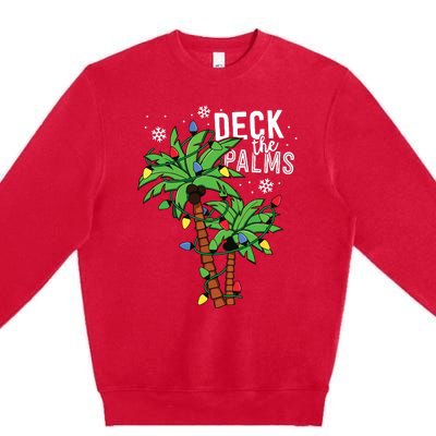 Deck The Palms Tropical Hawaii Christmas Palm Tree Lights Premium Crewneck Sweatshirt