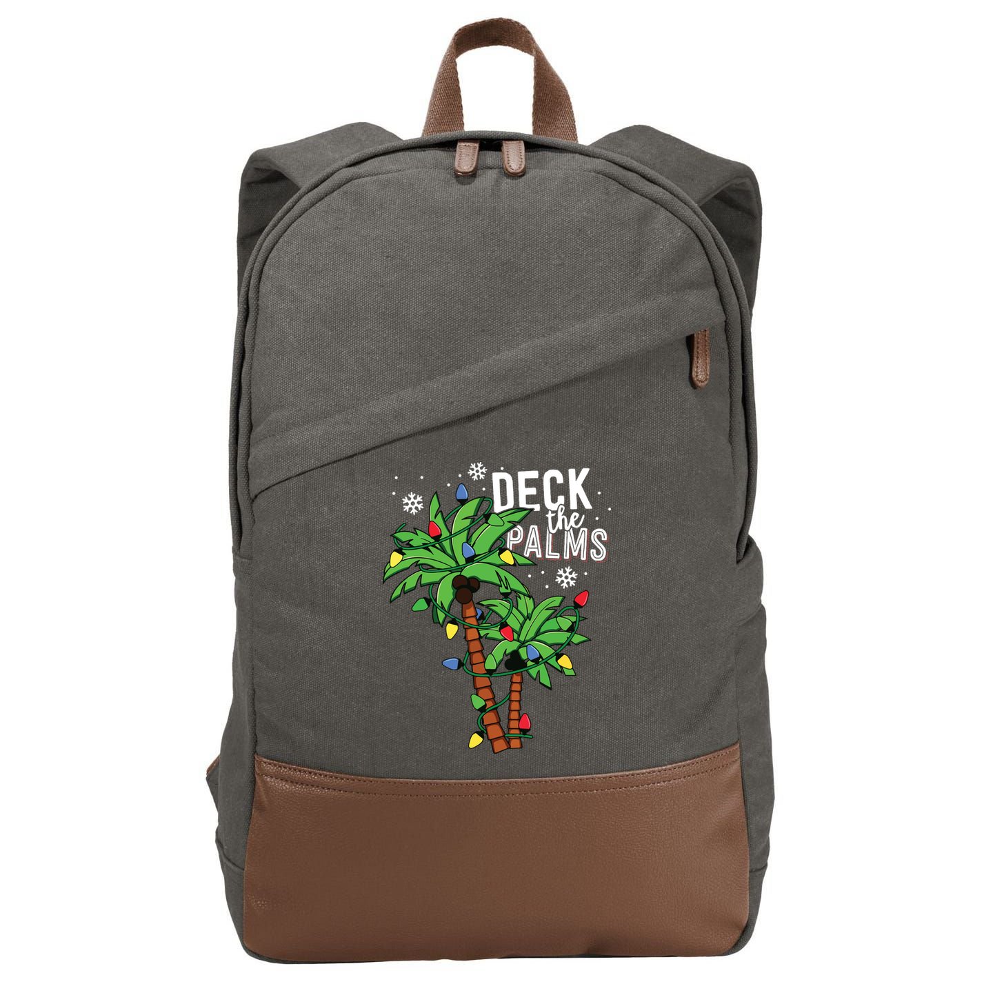 Deck The Palms Tropical Hawaii Christmas Palm Tree Lights Cotton Canvas Backpack