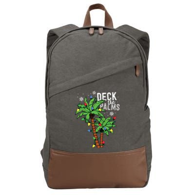 Deck The Palms Tropical Hawaii Christmas Palm Tree Lights Cotton Canvas Backpack