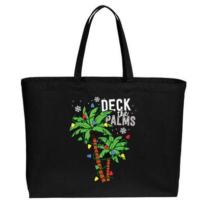 Deck The Palms Tropical Hawaii Christmas Palm Tree Lights Cotton Canvas Jumbo Tote