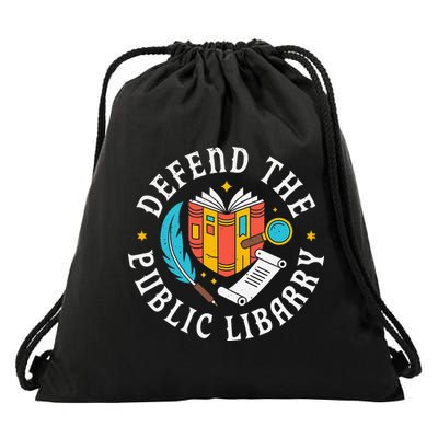 Defend The Public Library Book Reading Librarian Lover Drawstring Bag