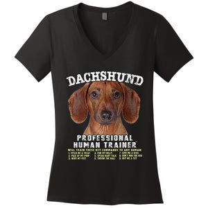 Dachshund Tan Professional Human Trainer Women's V-Neck T-Shirt