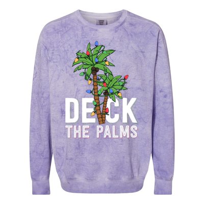 Deck The Palm Tree Lights Tropical Hawaii Family Christmas Cute Gift Colorblast Crewneck Sweatshirt