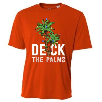 Deck The Palm Tree Lights Tropical Hawaii Family Christmas Cute Gift Cooling Performance Crew T-Shirt