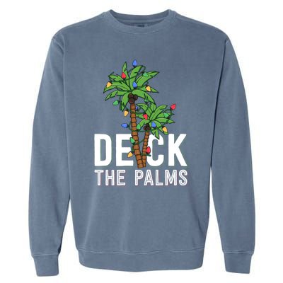 Deck The Palm Tree Lights Tropical Hawaii Family Christmas Cute Gift Garment-Dyed Sweatshirt