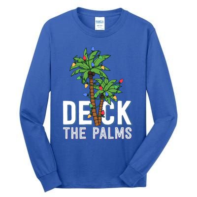 Deck The Palm Tree Lights Tropical Hawaii Family Christmas Cute Gift Tall Long Sleeve T-Shirt