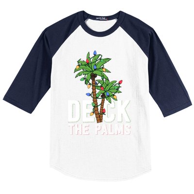 Deck The Palm Tree Lights Tropical Hawaii Family Christmas Cute Gift Baseball Sleeve Shirt