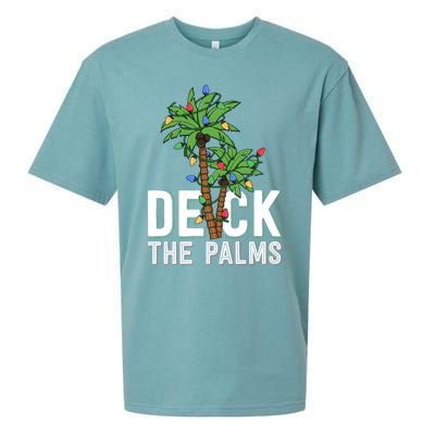 Deck The Palm Tree Lights Tropical Hawaii Family Christmas Cute Gift Sueded Cloud Jersey T-Shirt