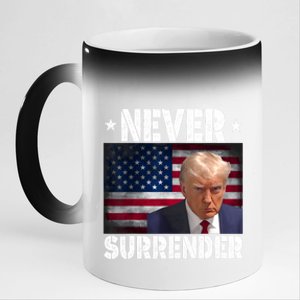 Donald Trump President Mugshot Never Surrender USA Flag 11oz Black Color Changing Mug