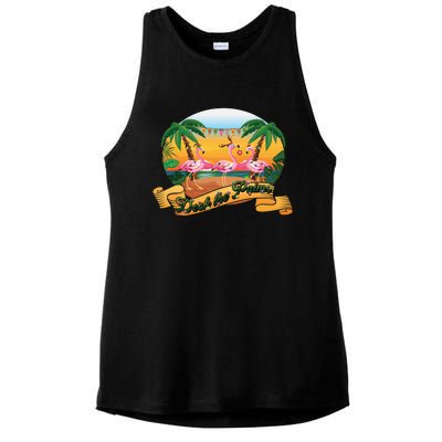 Deck The Palm Trees Merry Pink Flamingas Christmas Lights Cool Gift Ladies PosiCharge Tri-Blend Wicking Tank