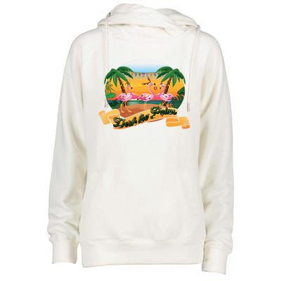 Deck The Palm Trees Merry Pink Flamingas Christmas Lights Cool Gift Womens Funnel Neck Pullover Hood