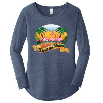 Deck The Palm Trees Merry Pink Flamingas Christmas Lights Cool Gift Women's Perfect Tri Tunic Long Sleeve Shirt