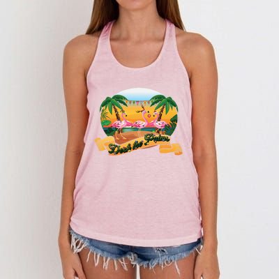 Deck The Palm Trees Merry Pink Flamingas Christmas Lights Cool Gift Women's Knotted Racerback Tank