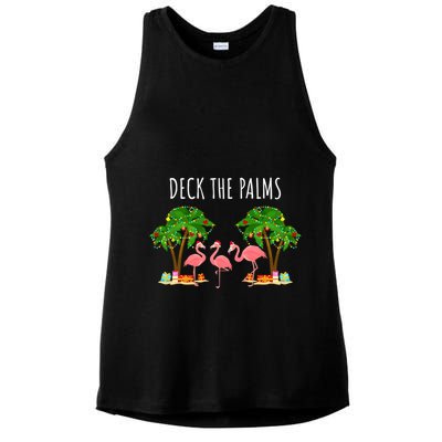 Deck The Palms Christmas Flamingo Bird Design With Trees Gift Ladies PosiCharge Tri-Blend Wicking Tank