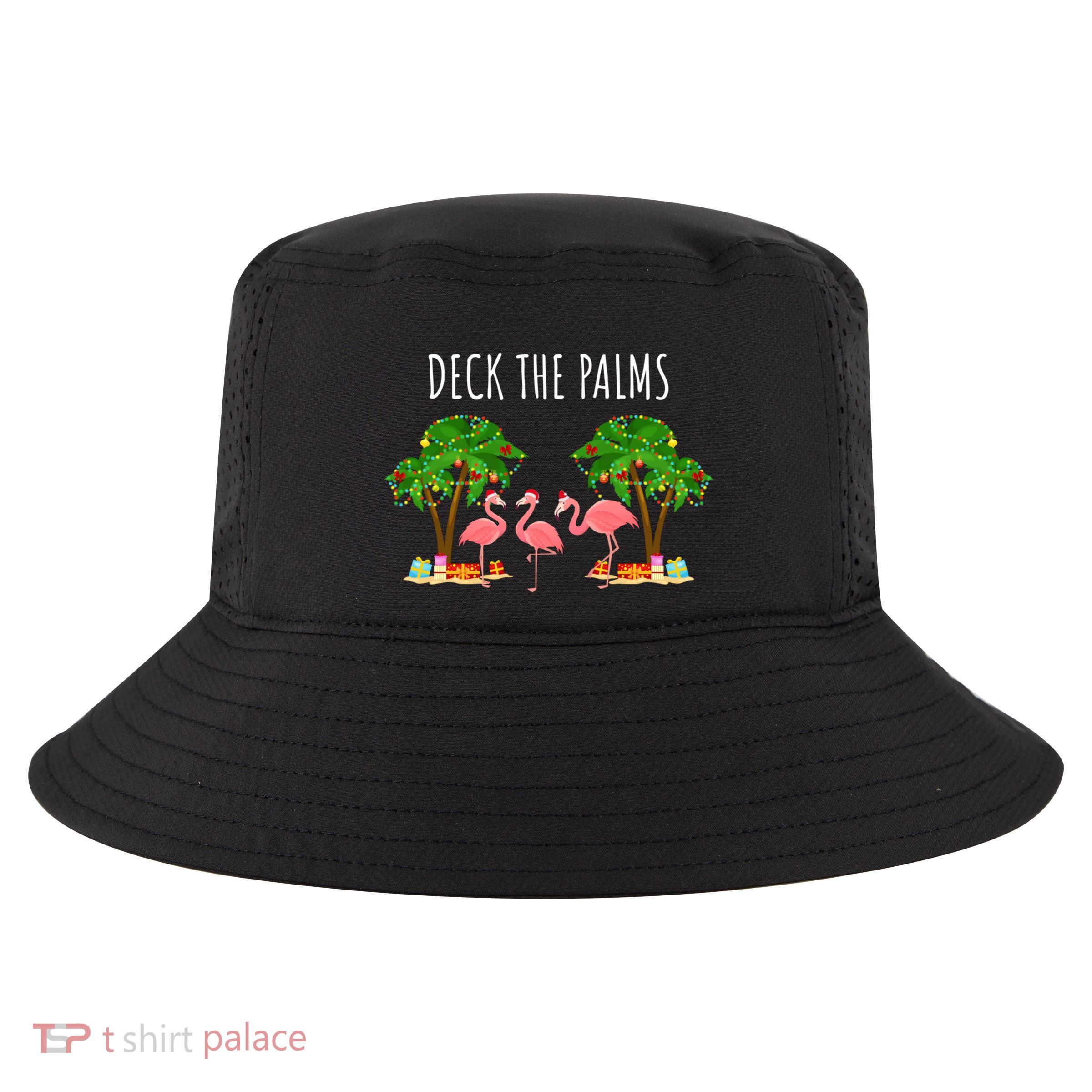 Deck The Palms Christmas Flamingo Bird Design With Trees Gift Cool Comfort Performance Bucket Hat